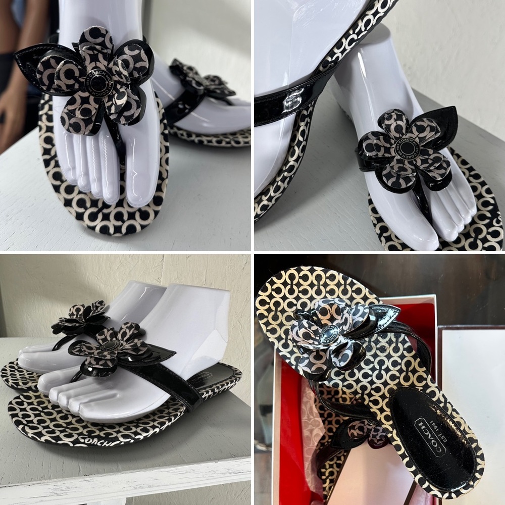 Coach Pattey Sandal Flower Detail Flat Slide Blac… - image 4
